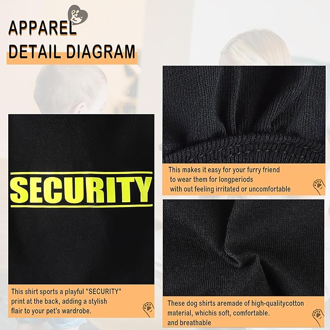 Discover Cozy Cotton Canine Wear: Soft, Lightweight, and Breathable Dog Shirt Vest with Eye-Catching Graphics(Security), Keeping Your Furry Friend Warm and Comfy! Black XXS