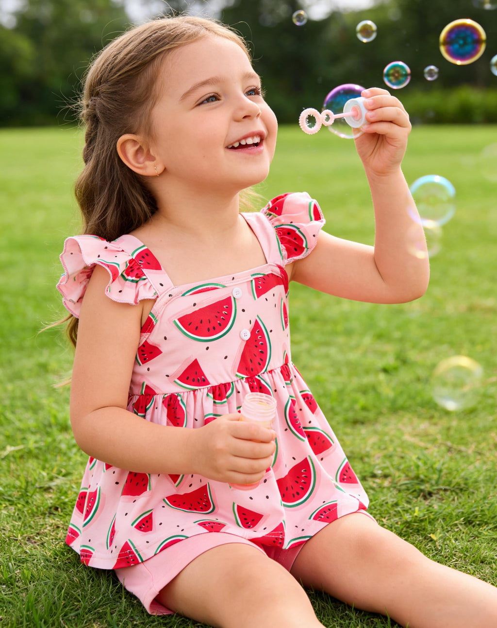 Popshion Toddler Baby Girls Clothes Watermelon Ruffle Shirt + Pink Shorts Cute Summer Short Set Size 8t/6850