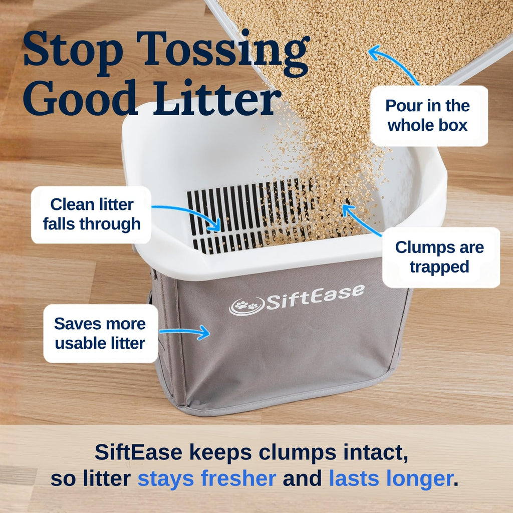 Cat Litter Sifter - SiftEase Litter Box Sifting, Fast & Easy Scoop Free Cleaner, Large Sifter with Bin for Longer Lasting Litter (Dark Grey)