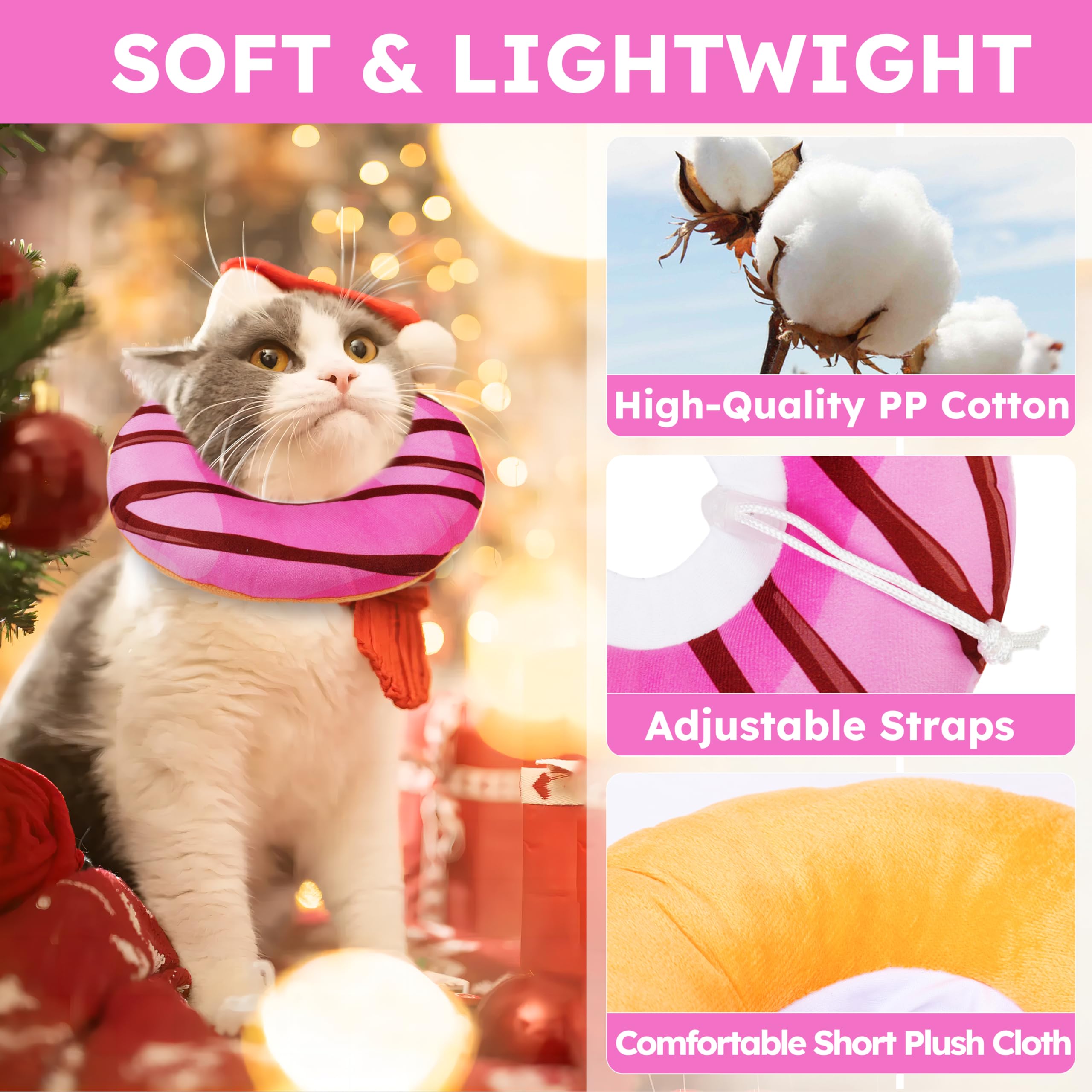 Hpetppy Cat Cone Collar Soft, Cat Recovery Collar for Wound Healing Cute Donut Adjustable Kitten Cones to Stop Licking Comfortable Lightweight Neck Elizabethan Collars for Kittens After Surgery