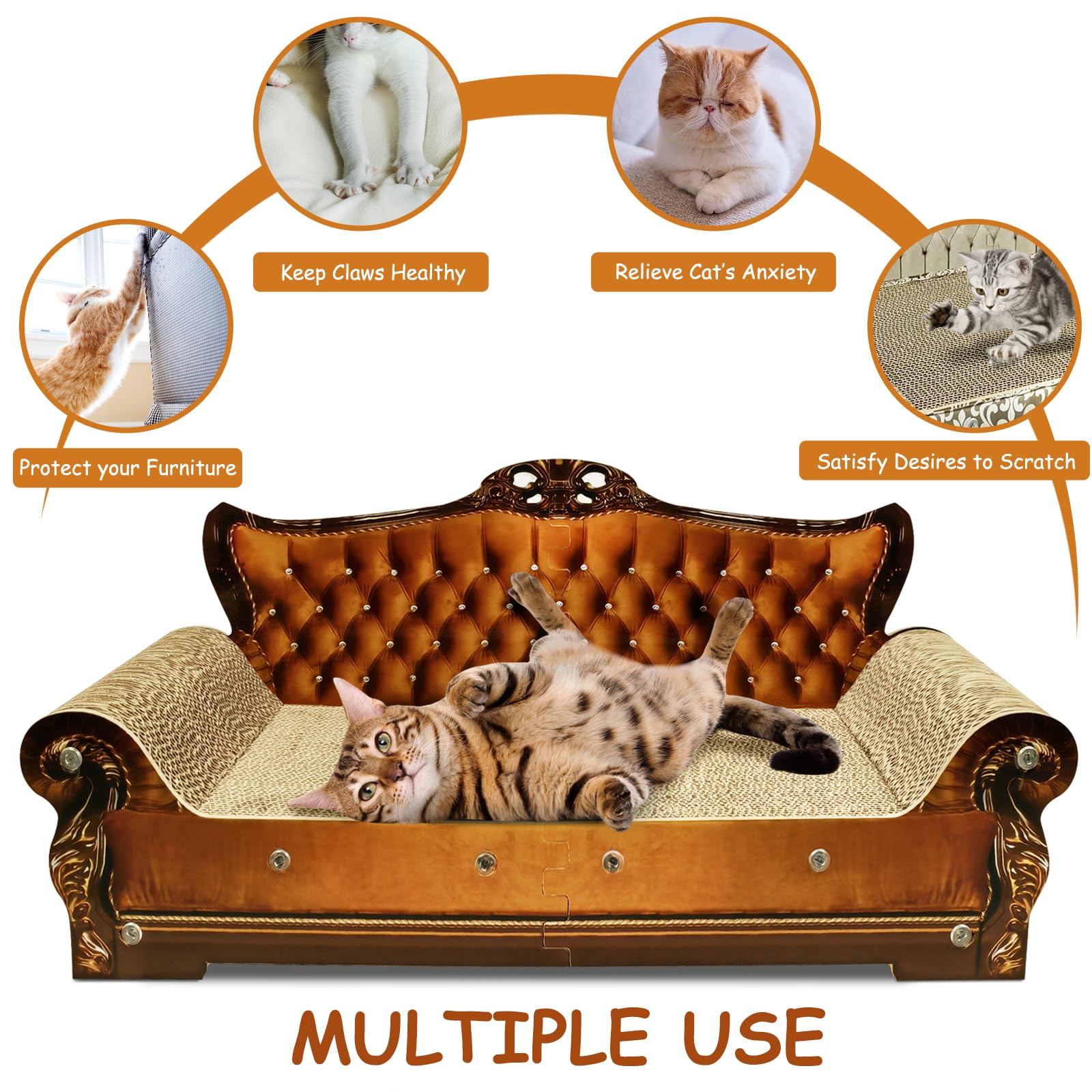 INRLKIT Luxury Cardboard Cat Scratcher Sofa Bed, Couch Shaped Scratching Board, Scratch Lounge with Catnip, Cat Scratcher for Indoor Cats Large Brown