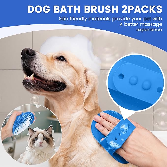 Double-Sided Pet Grooming Rake - 4-in-1 Professional Pet Grooming Kit Deshedding Dematting Tool for Dogs Cats Extra-Wide Grooming Brush & Deshedder Comb for Long & Short Haired Pets (Blue Kit 4PCS)