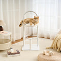 Kicari 34" Modern Cat Tree Furniture for Indoor Small & Medium Cats, Minimalist Cat Tower with Scratching Posts, Wood Platforms, Capsule Perch, Stable Steel Frame & Washable Cushion, Soft White