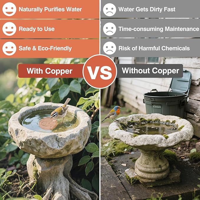 HIGHYEAH Bird Bath Copper Disc- Reinforced 99.99% Pure Copper Bird Bath Purification Basin with Three-Point Support Providing Physically Safe Clean Water Suitable for Outdoor Bird Baths