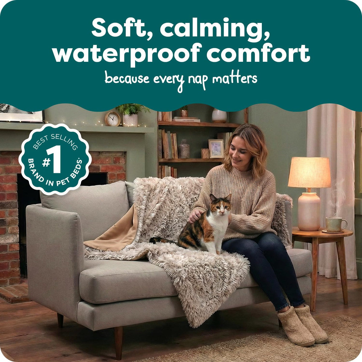 Furhaven Waterproof Throw Blanket for Dogs & Indoor Cats, Reversible Protective Pet Blanket, Medium, Long Faux Fur & Velvet, Driftwood