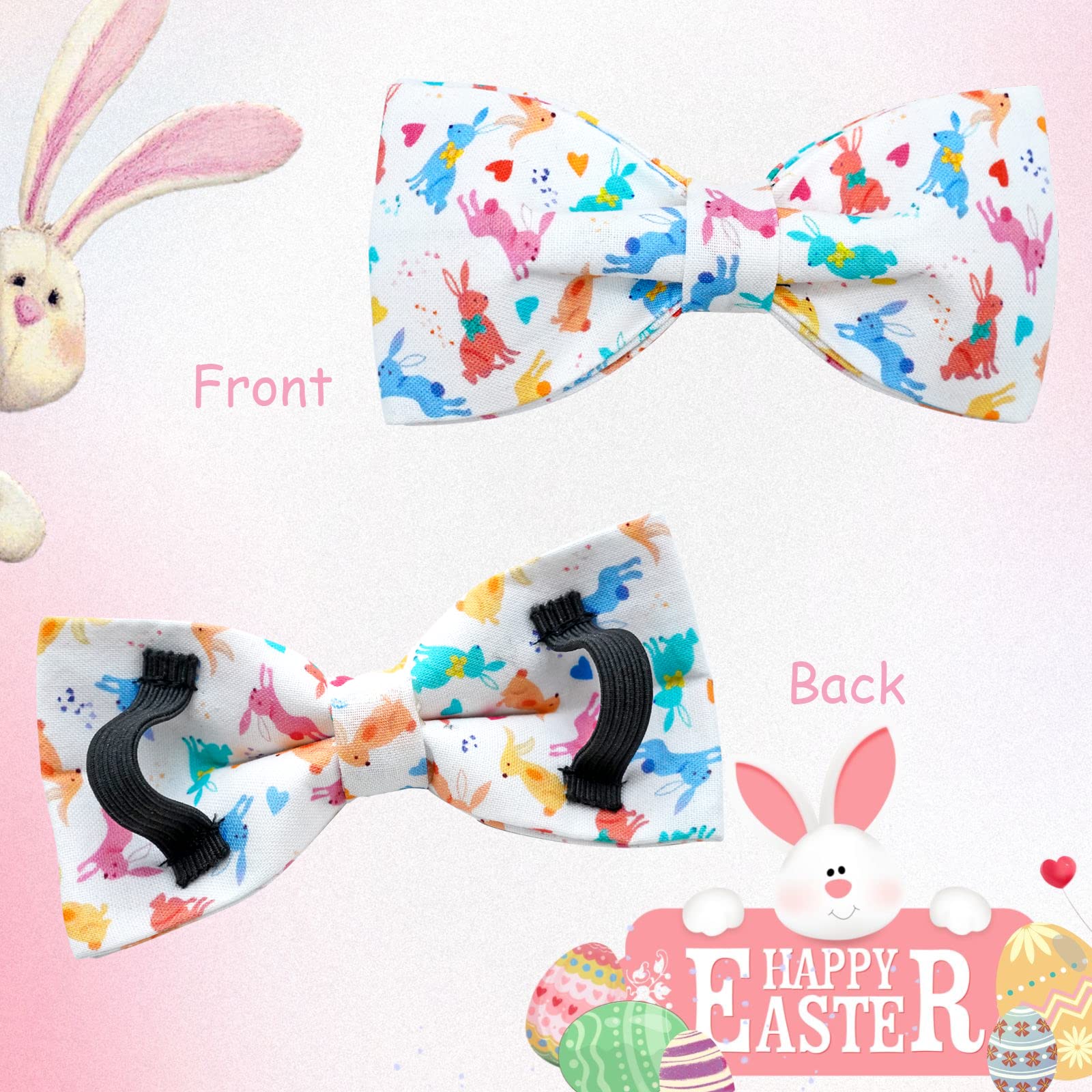 Lionheart glory Easter Dog Collar with Bow Tie Rabbit Print Dog Collar Girl or Boy Soft Durable Adjustable Puppy Gift Collar Bows Spring Collar Dog Bow