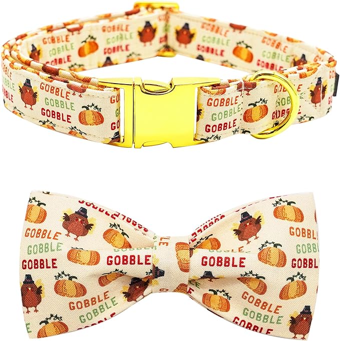 Bobo Rainbow Dog Collar, Thanksgiving Turkey Pet Collar Bow Holiday Girl Boy Bow Dog Collars Puppy Collar Adjustable for X-Small Dogs