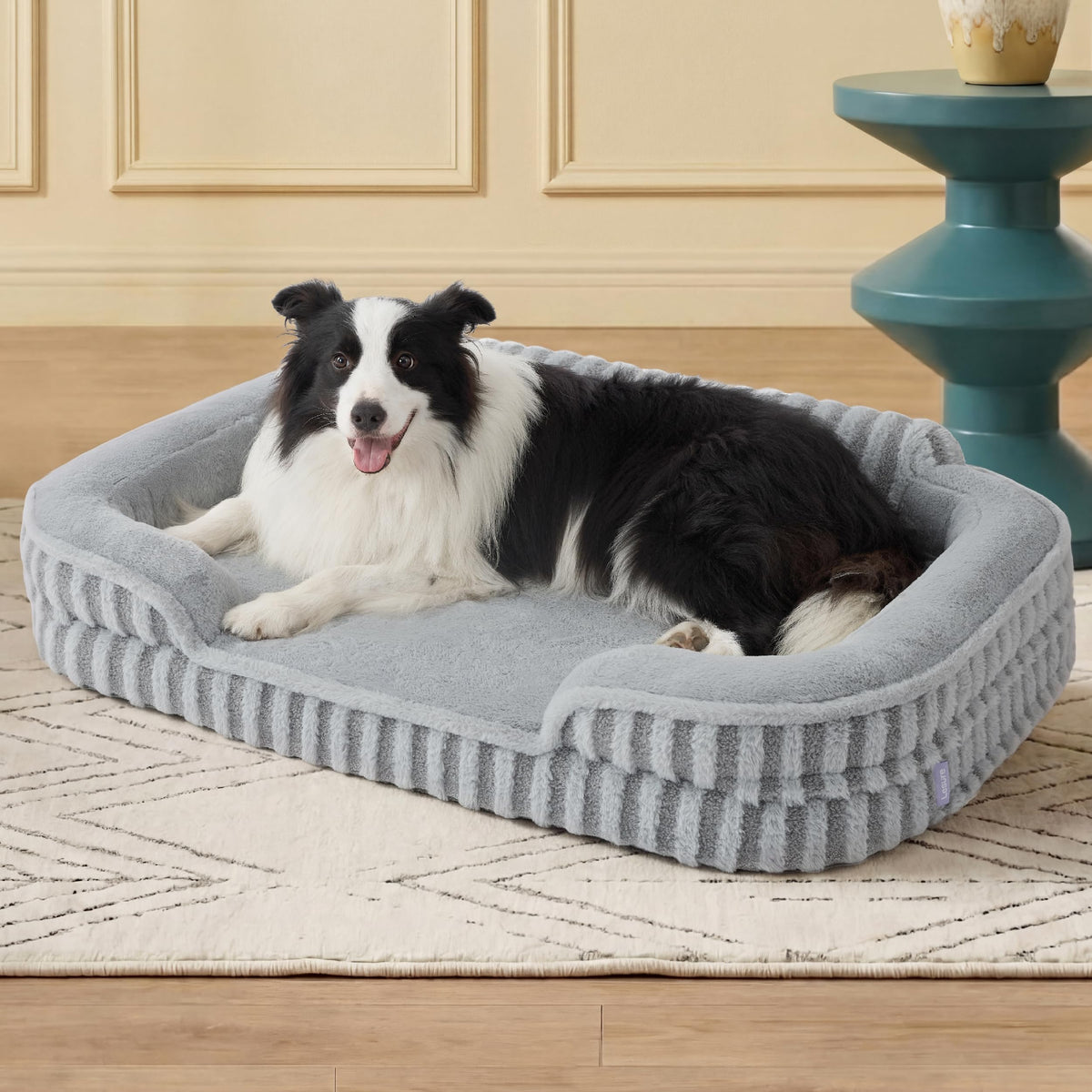LE SURE Cute Cozy High Back Orthopedic Dog Beds Large Sized Dog,35" Beige