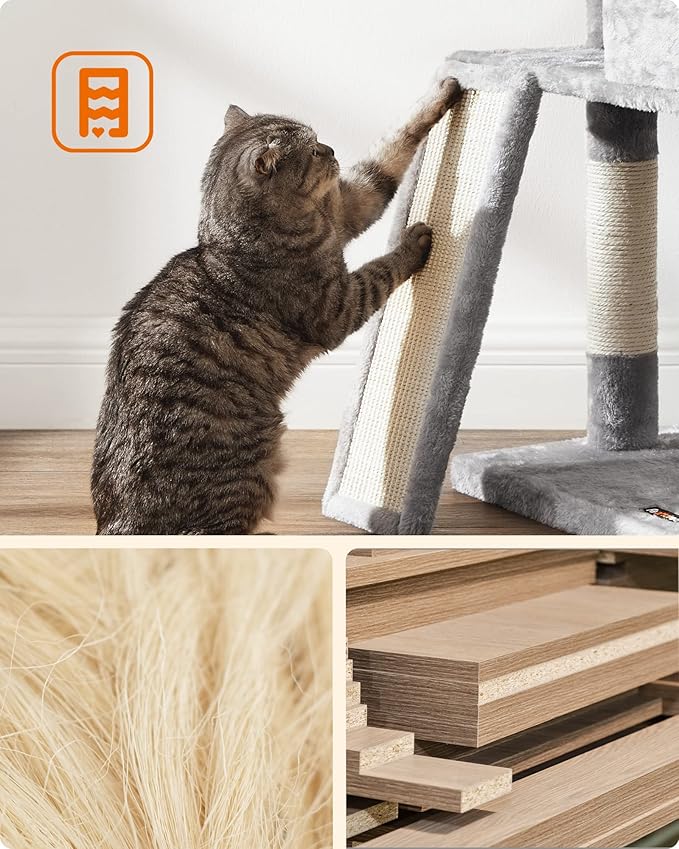Feandrea Cat Tree, 45.3-Inch Cat Tower, Cat Scratching Post, Light Gray