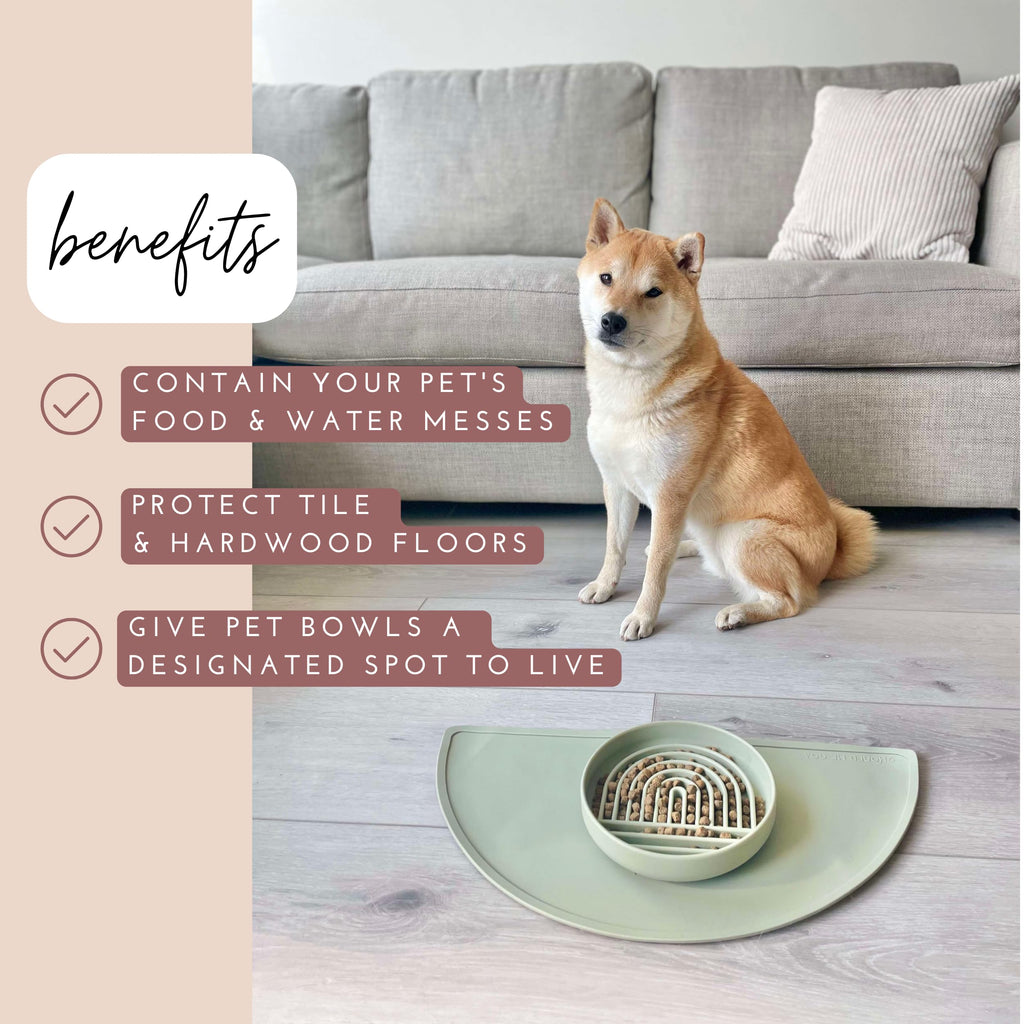 Should We Go? Waterproof Silicone Dog Food Mat – Medium Size Non-Slip Pet Bowl Mat, Raised Edge Design, Easy-to-Clean Pet Food Placemat for Dog & Cat Bowls, 21" Across x 10.5" Deep - Charcoal