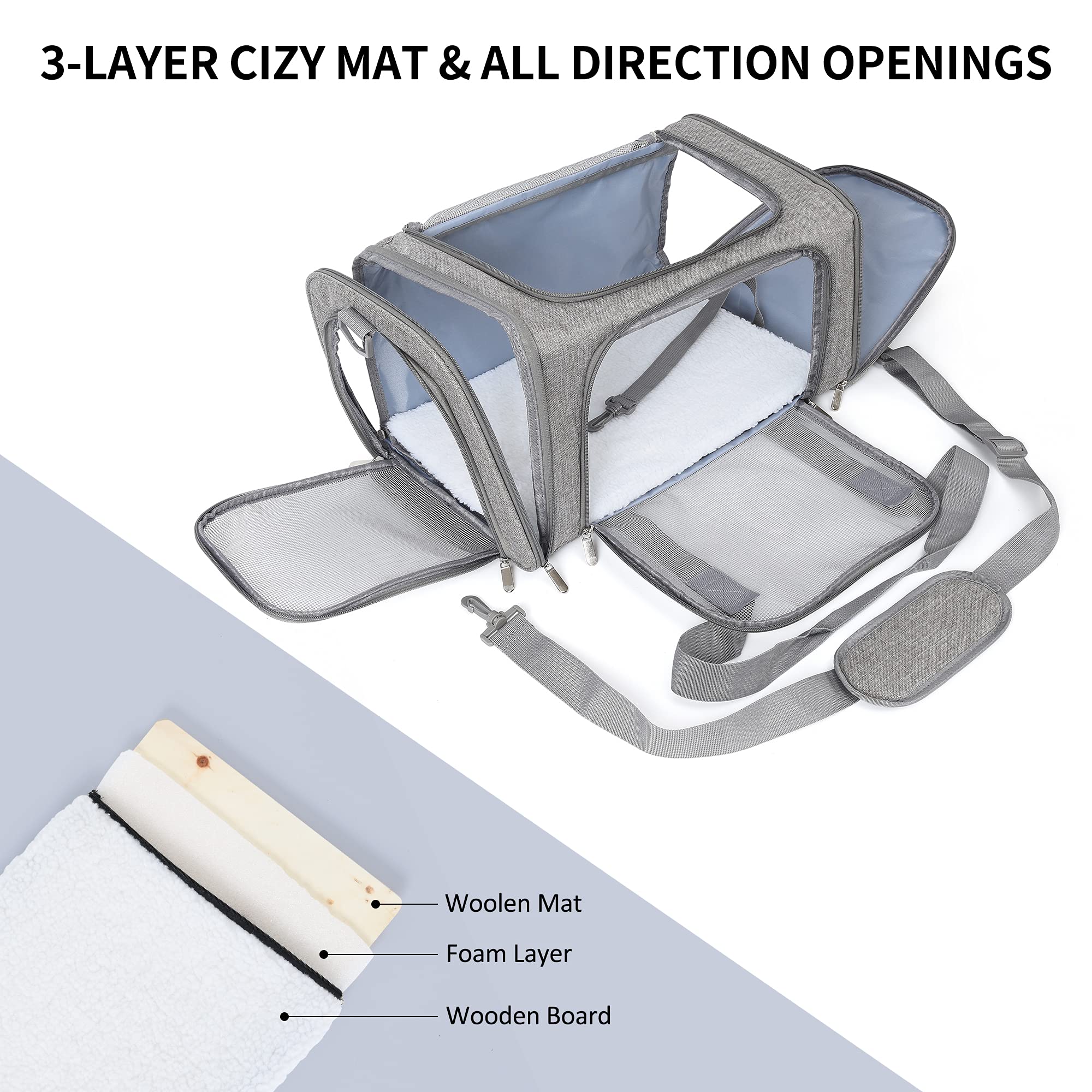 Mile High Life | Outdoor Travel Pet Carrier | Kitty Puppy Cat Carriers | Collapsible Dog Carrier for Small Medium Dogs | Cat Crates w Breathable Mesh with Soft-Sided (Grey, Medium)
