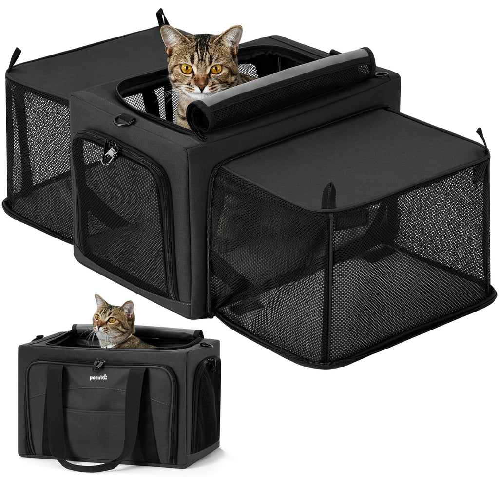 Pecute Cat Carrier Expandable, Stable Pet Carrier,Dark Gray