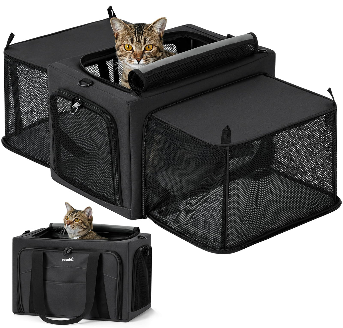 Pecute Cat Carrier Expandable, Stable Pet Carrier,Dark Gray