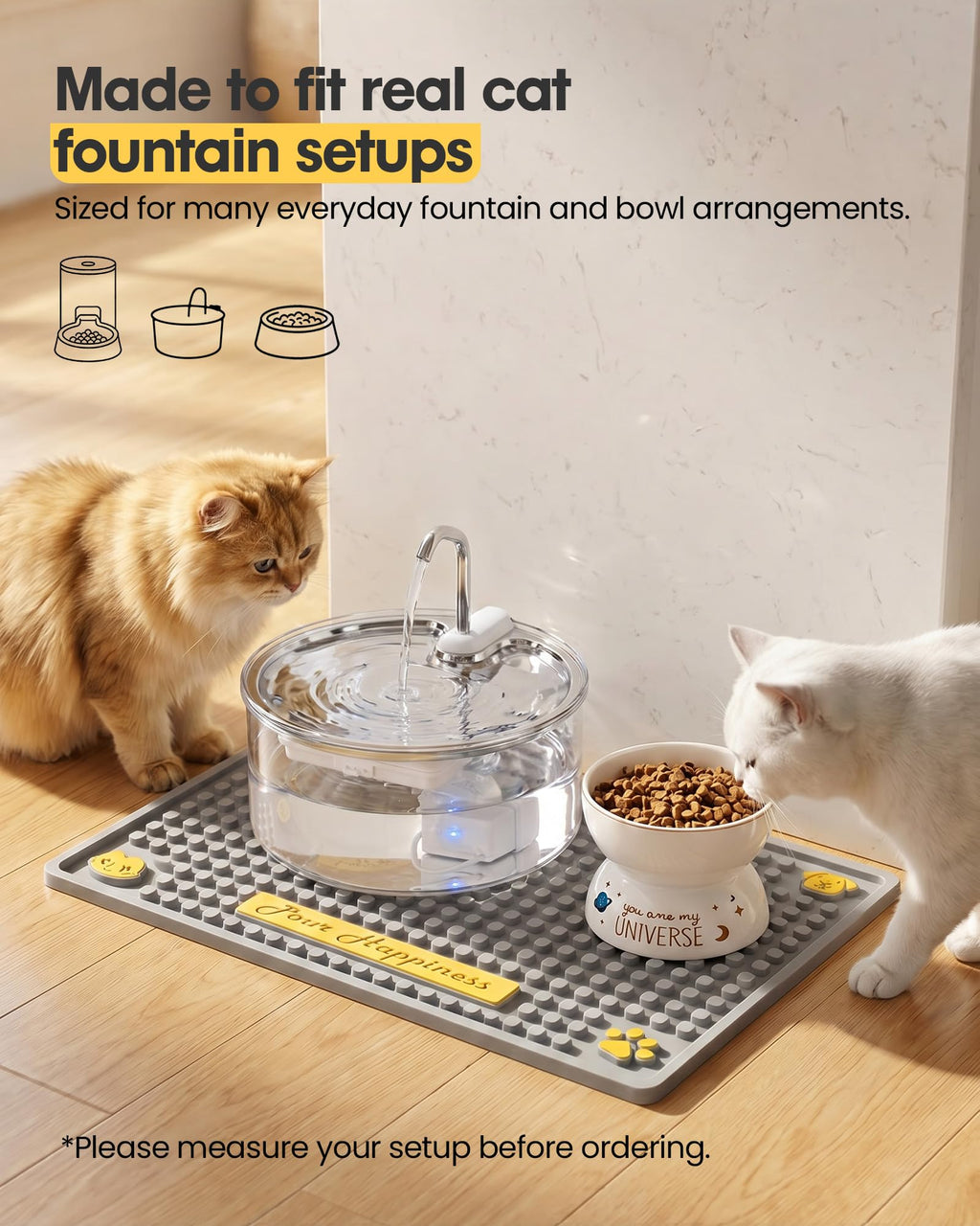 Tomxcute Cat Water Fountain Mat,Waterproof Non-Slip Pet Placemat,20 * 14"