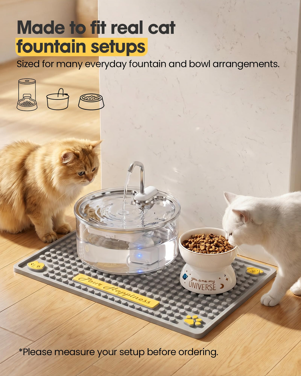 Tomxcute Cat Water Fountain Mat,Waterproof Non-Slip Pet Placemat,20 * 14"