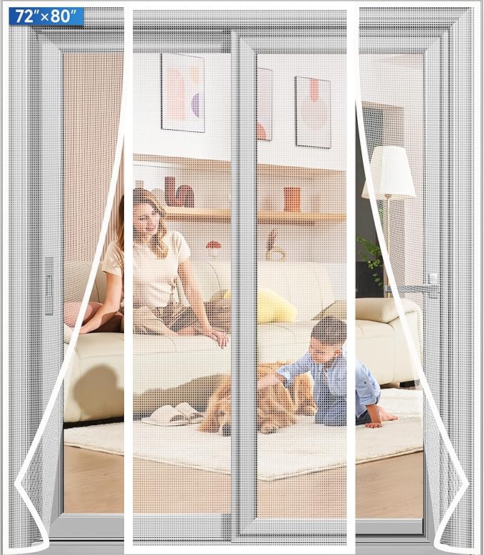 Magnetic Screen Door Upgraded PET Mesh Stronger Than Fiberglass and Polyester,Hands Free,Keeps Bugs Out,Pet & Kid Friendly,Suitable for Sliding Door,Large Patio Door and French Door-72''x80''