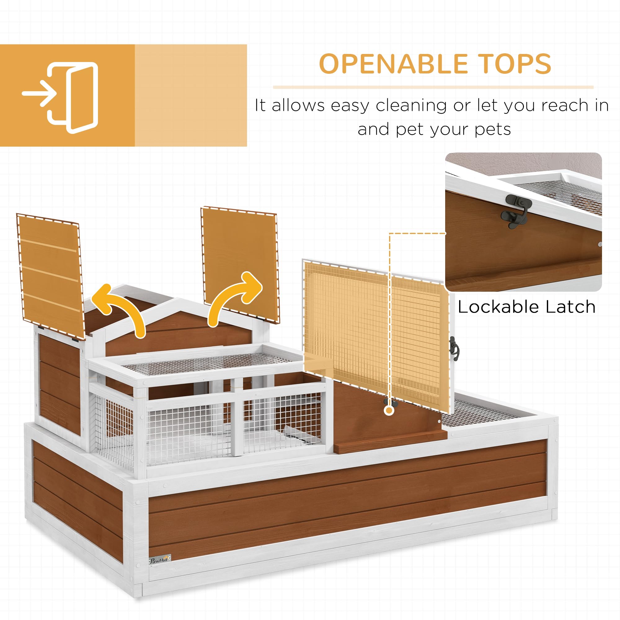 PawHut 3- Room Tortoise House Habitat with Balcony & 2 Stories, Indoor/Outdoor Wooden Tortoise Enclosure with Ladder, Tray, Openable Roof, Large Reptile Cage, 44" x 25. 5" x 23", Coffee