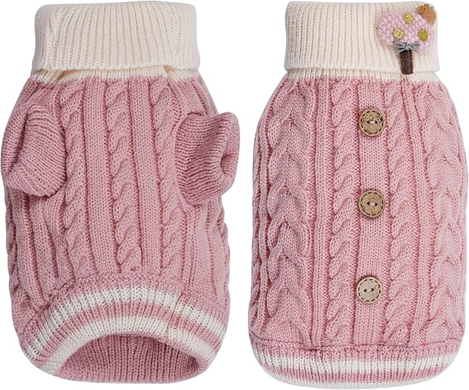 Dog Sweater Turtleneck Knitwear Doggie Pullover Sweater Doggy Winter Coat Warm Pet Clothes Puppy Holiday Clothing Buttons Knitted Outfits for Small Cats Dogs Cold Weather (Small)