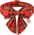 UP URARA PUP Christmas Dog Collar with Bow Tie, Cotton Christmas Plaid Collar for Medium Girl Boy Dog,Red &Green Plaid Dog Collar Bowtie with Durable Metal Buckle,Adorable Pet Collar,L,Neck 16-24in