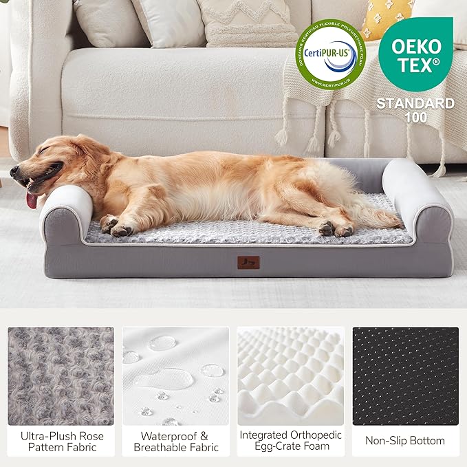 Warmrest Large Dog Beds Large Sized Dogs 45x35x7 Inch, Orthopedic XXL XL Dog Bed for Medium Size Dogs, Big Waterproof Couch Sofa with Removable Washable Cover for Pet, Light Grey