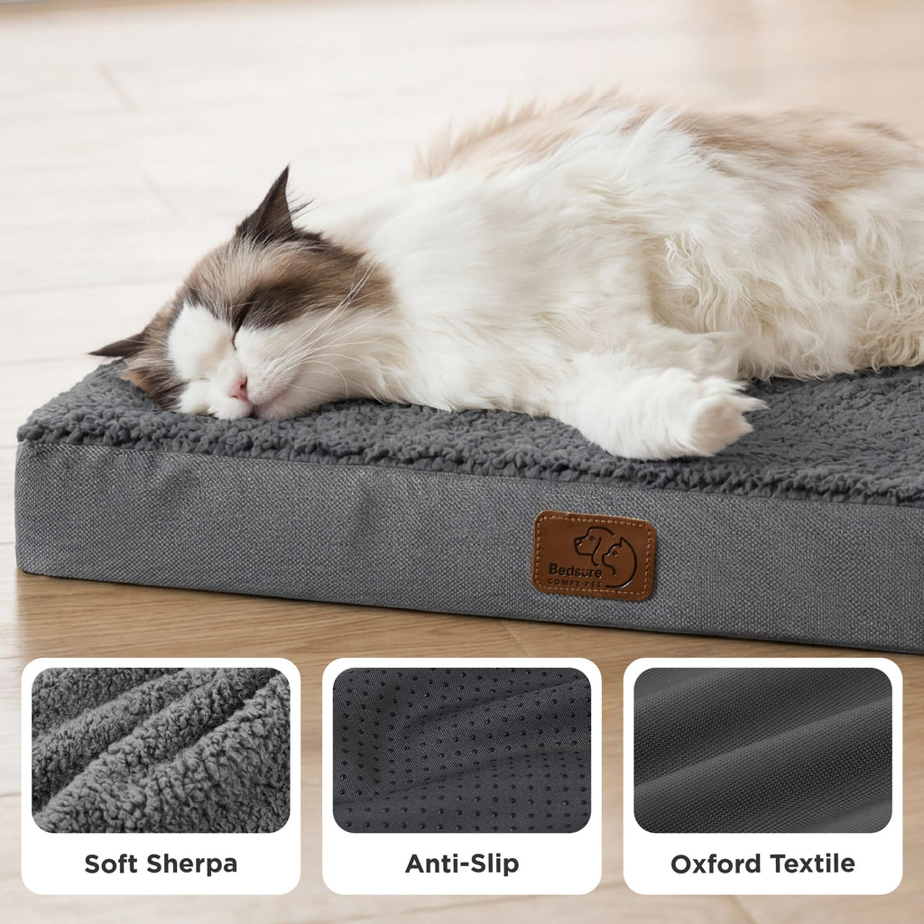 Bedsure Small Dog Bed, Cat Puppy Bed with Comfy Sherpa, 24"x16" Dark Grey