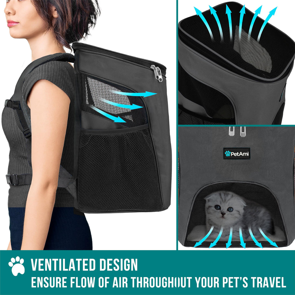 PetAmi Cat Backpack Carrier, Airline Approved Pet Carrier Backpack for Small Dogs and Large Cats, Soft Sided Collapsible Ventilated with Sherpa Bed for Hiking Travel, Max 18 lbs, Gray
