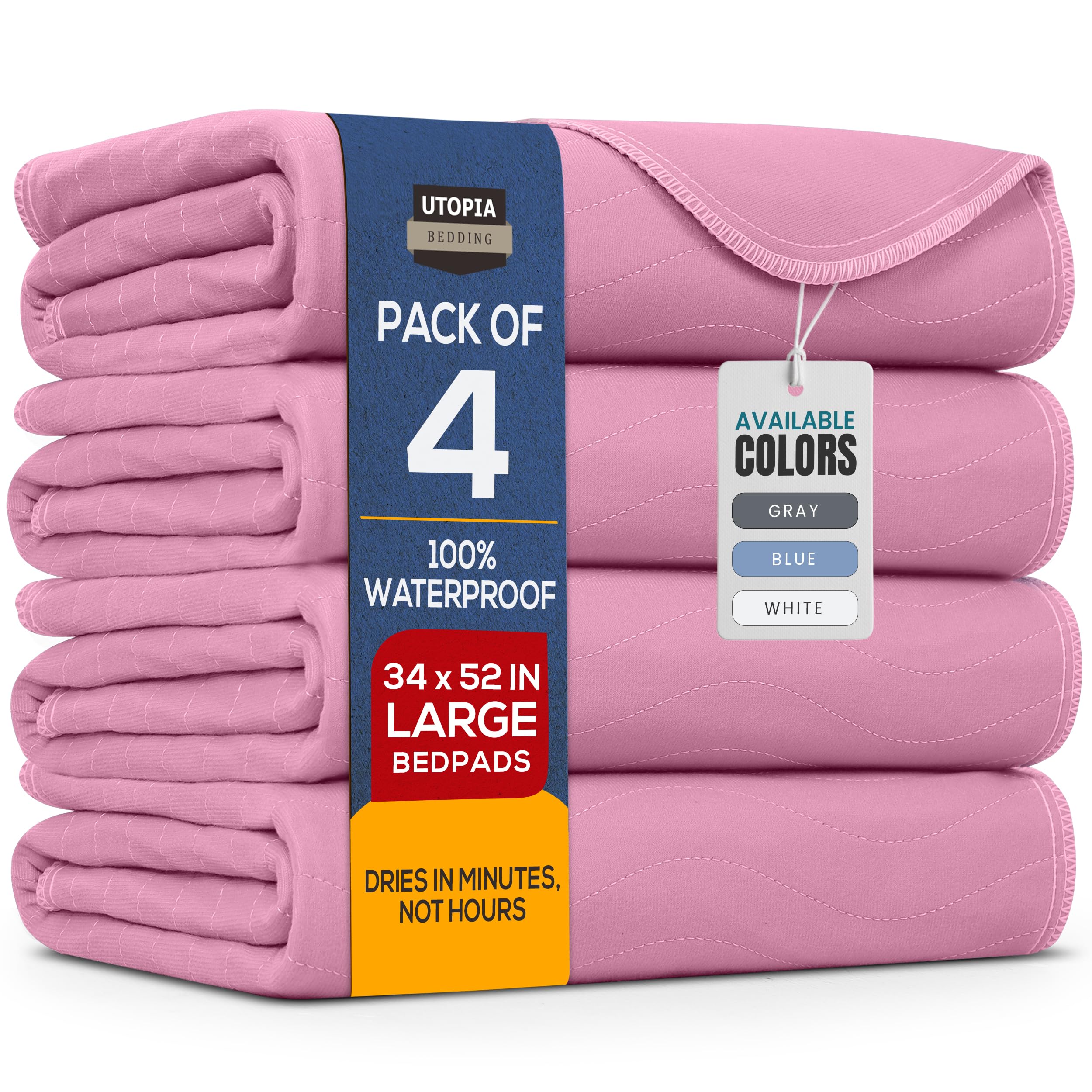 4 Pack Waterproof Reusable Heavy Absorbency Incontinence Bed Pads 34"x52"