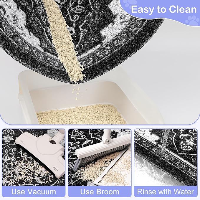 Bienbee Cat Litter Mat, 33" x 22" Large Size Litter Box Mat Rug with Non-Slip Bottom,Urine and Water Proof, Easy to Clean Cat Supplies Essentials for Indoor Kitty Kitten Floor, Black L