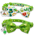 2 Pack St. Patrick Day Cat Collar with Bow Tie,Holiday Kitty Kitten Collar with Bell for Male Female Boys and Girls (Luckyclover)