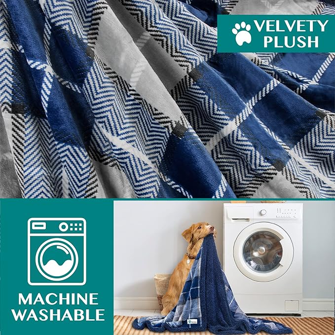 PetAmi Dog Blanket for Medium Small Pet Cat Puppie, 60x40, Plaid Navy Blue