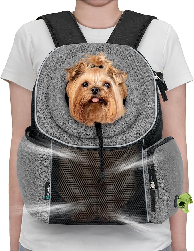 PetAmi Dog Carrier Backpack, Hands Free Front Pet Carrier for Small Medium Cats Puppies, Adjustable Ventilated Reflective Pet Travel Bag for Hiking Camping Biking Walking