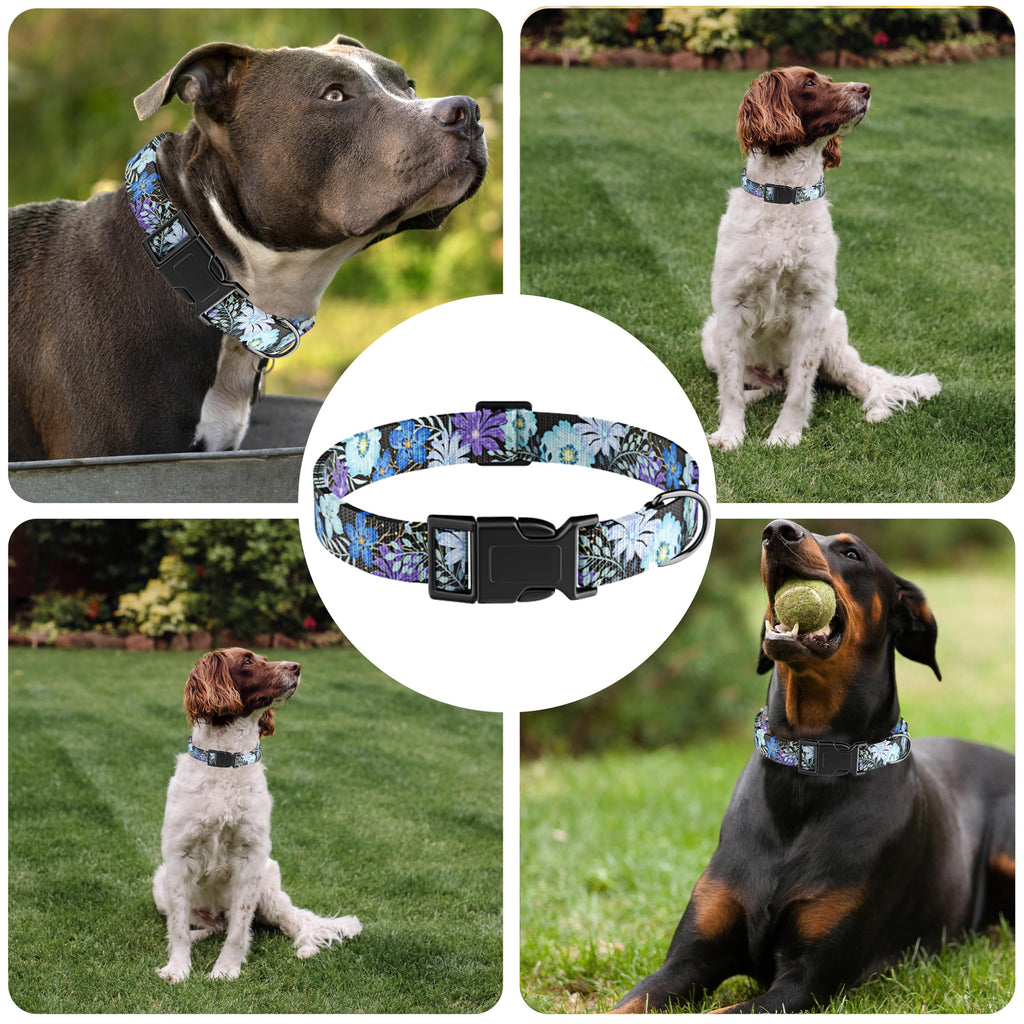Seyezo Dog Collar, Floral Puppy Collar for Boys Girls, Purple Floral, L