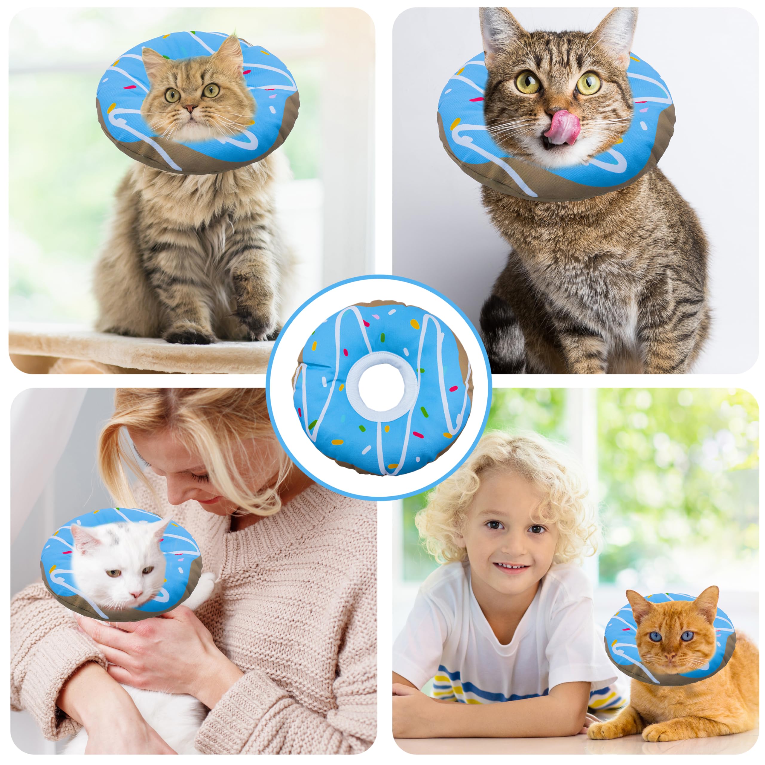 Seyezo Cat Cone Collar Soft, Adjustable Cat Recovery Cone, Waterproof Blue