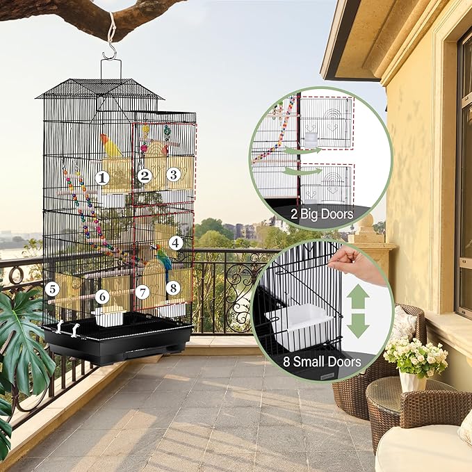 ZENY 39-inch Roof Top Large Flight Parrot Bird Cage for Small Quaker Cockatiel Canary Sun Parakeet Green Cheek Finch Budgie Lovebirds Wrought Iron Pet Bird Cage w/Toys