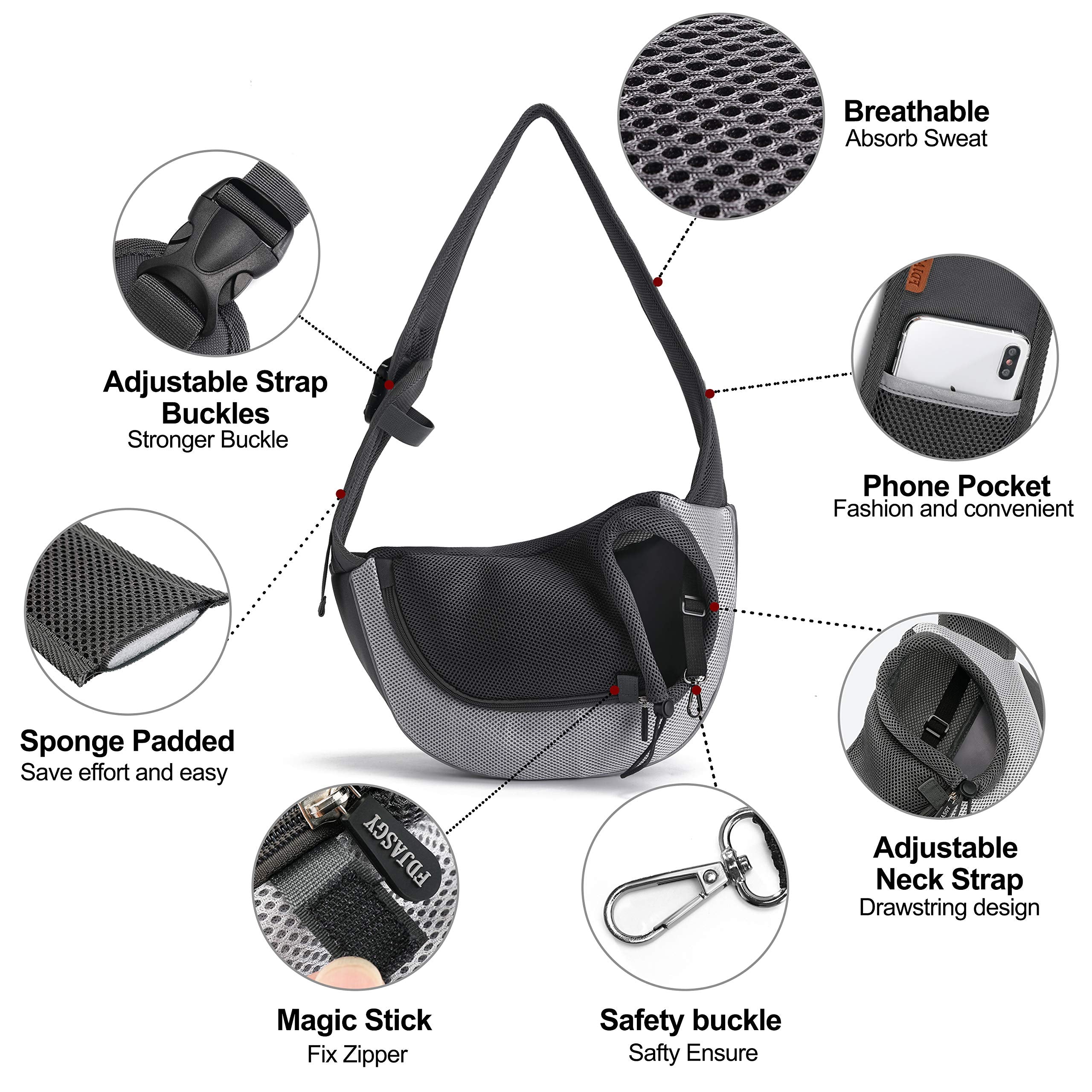 FDJASGY Pet Sling Carrier for Small Dogs Cats,Breathable Mesh Travelling Hand Free Puppy Backpack with Pouch and Adjustable Strap Carrier