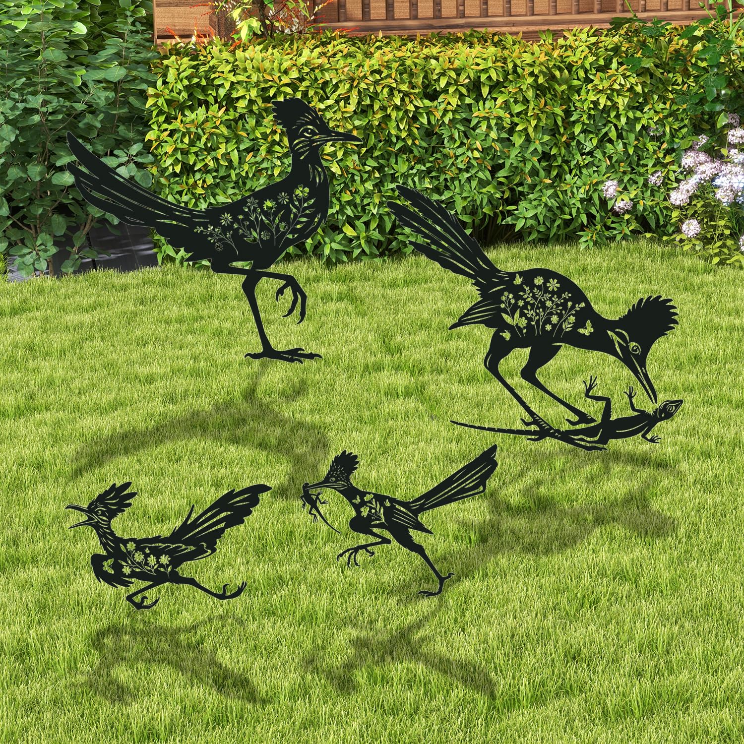Rngmsi Roadrunner Metal Garden Stakes Yard Decor, 4PCS Black Roadrunner Silhouette Statues Garden Decorative Gifts for Yard Art, Patio, Outside, Lawn Ornaments, Christmas, Backyard, Pathway