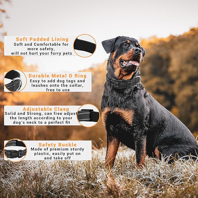 2 Pack Reflective Dog Collar with Safety Locking Buckle, Adjustable Soft Breathable Comfortable Nylon Pet Collar for Small, Medium and Large Dogs, Black, M