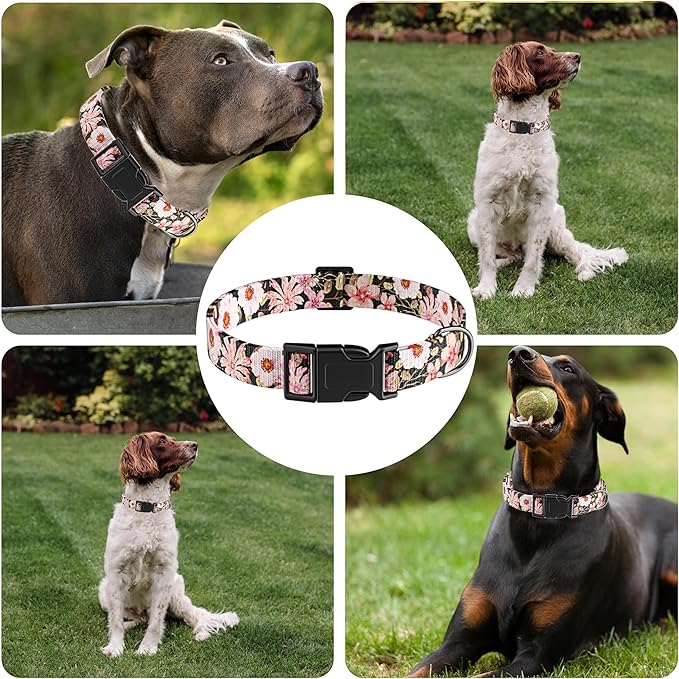 Seyezo Dog Collar for Boys Girls, Floral Puppy Collar for Small Medium Large Dogs, Adjustable Floral Pattern Soft Pet Collar with Safety Buckle for Male Females(Light Pink,S)