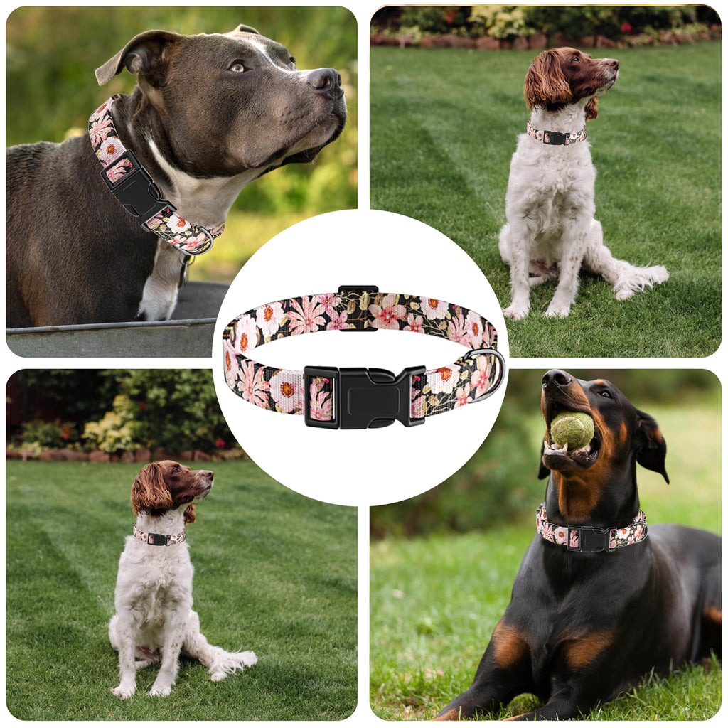 Seyezo Dog Collar, Adjustable Floral Pattern Puppy Collar, Light Pink, S