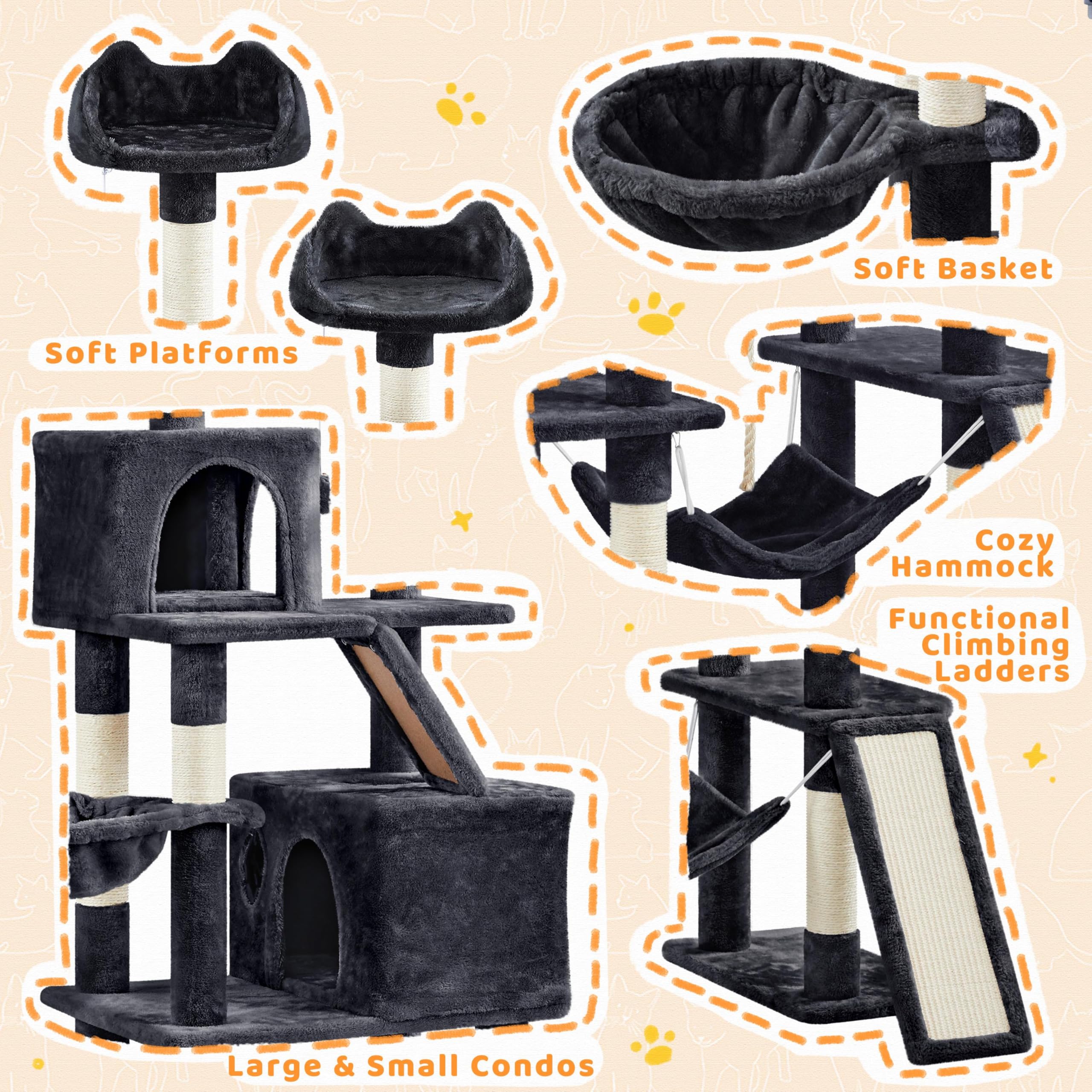 Yaheetech 82.5in Tall Cat Tree for Large Cats, Sturdy Multi-Level Condo