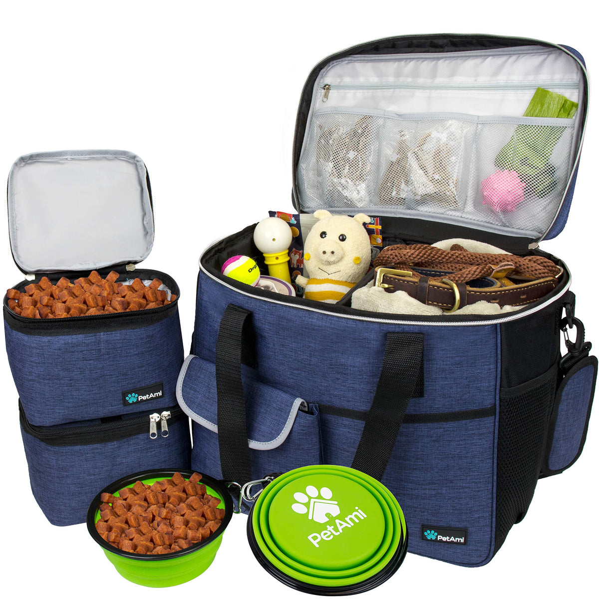 PetAmi Dog Travel Bag Organizer, Pet Supplies Tote Diaper Bag, Black Medium