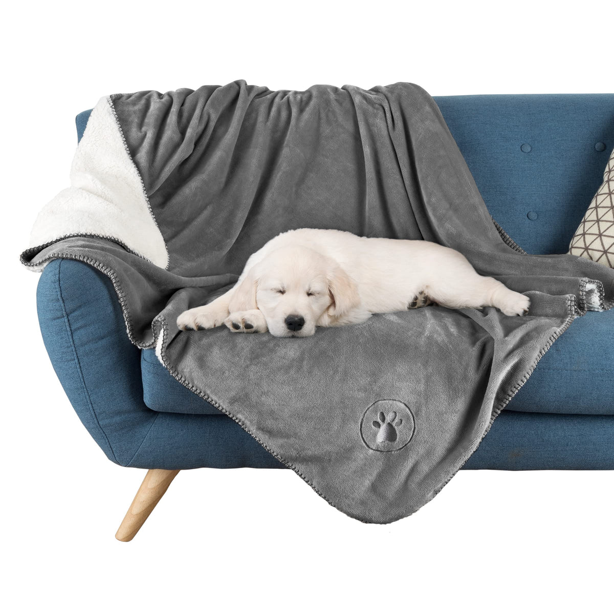 Waterproof Pet Blanket - 50x60-Inch Reversible Sherpa Fleece Throw Protects Couches, Cars, and Beds from Spills, Stains, and Fur by PETMAKER (Pink)