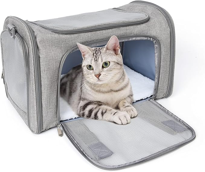 Mile High Life | Outdoor Travel Pet Carrier | Kitty Puppy Cat Carriers | Collapsible Dog Carrier for Small Medium Dogs | Cat Crates w Breathable Mesh with Soft-Sided (Grey, Large)