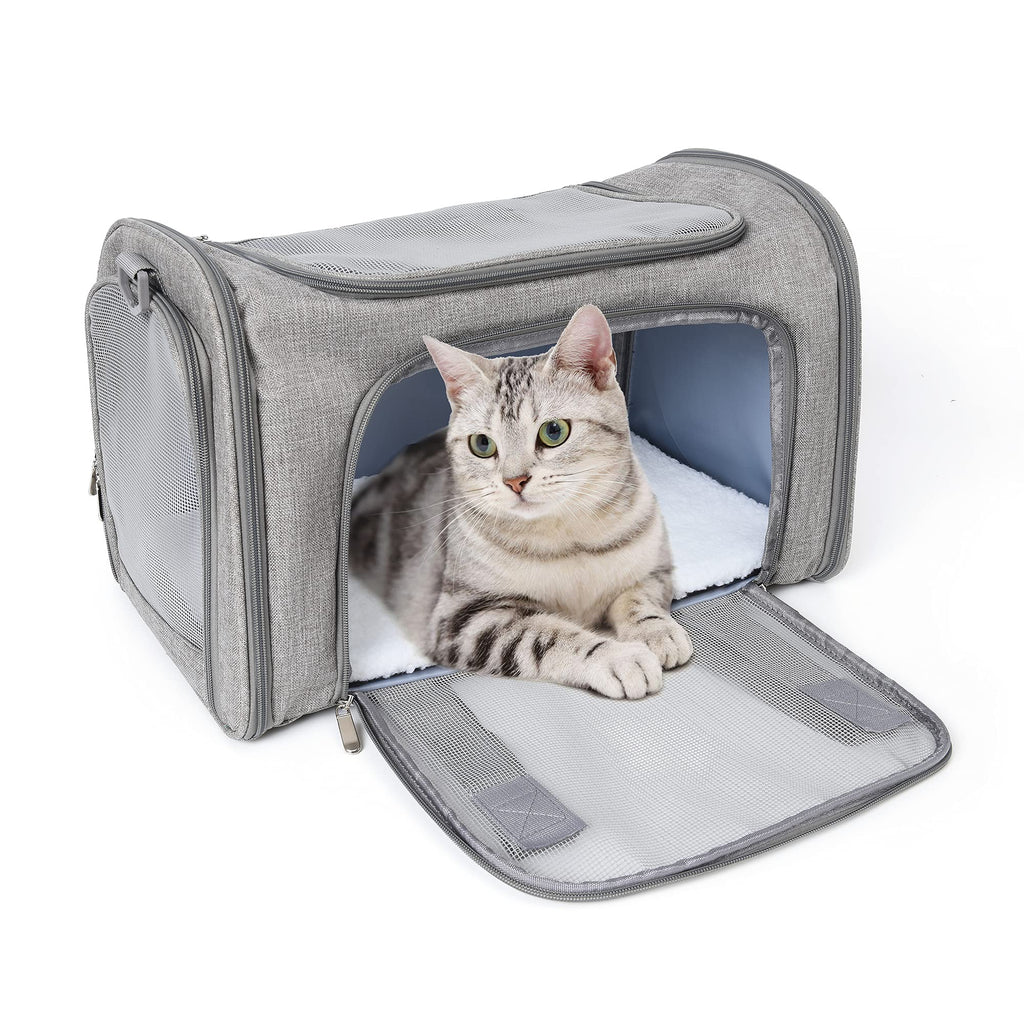 Mile High Life | Outdoor Travel Pet Carrier | Kitty Puppy Cat Carriers | Collapsible Dog Carrier for Small Medium Dogs | Cat Crates w Breathable Mesh with Soft-Sided (Grey, Medium)