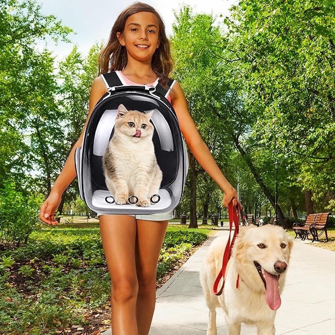 XZKING Cat Backpack Carrier Bubble Bag, Transparent Space Capsule Pet Carrier Dog Hiking Backpack, Small Dog Backpack Carrier for Cats Puppies Airline Approved Travel Carrier Outdoor Use Black