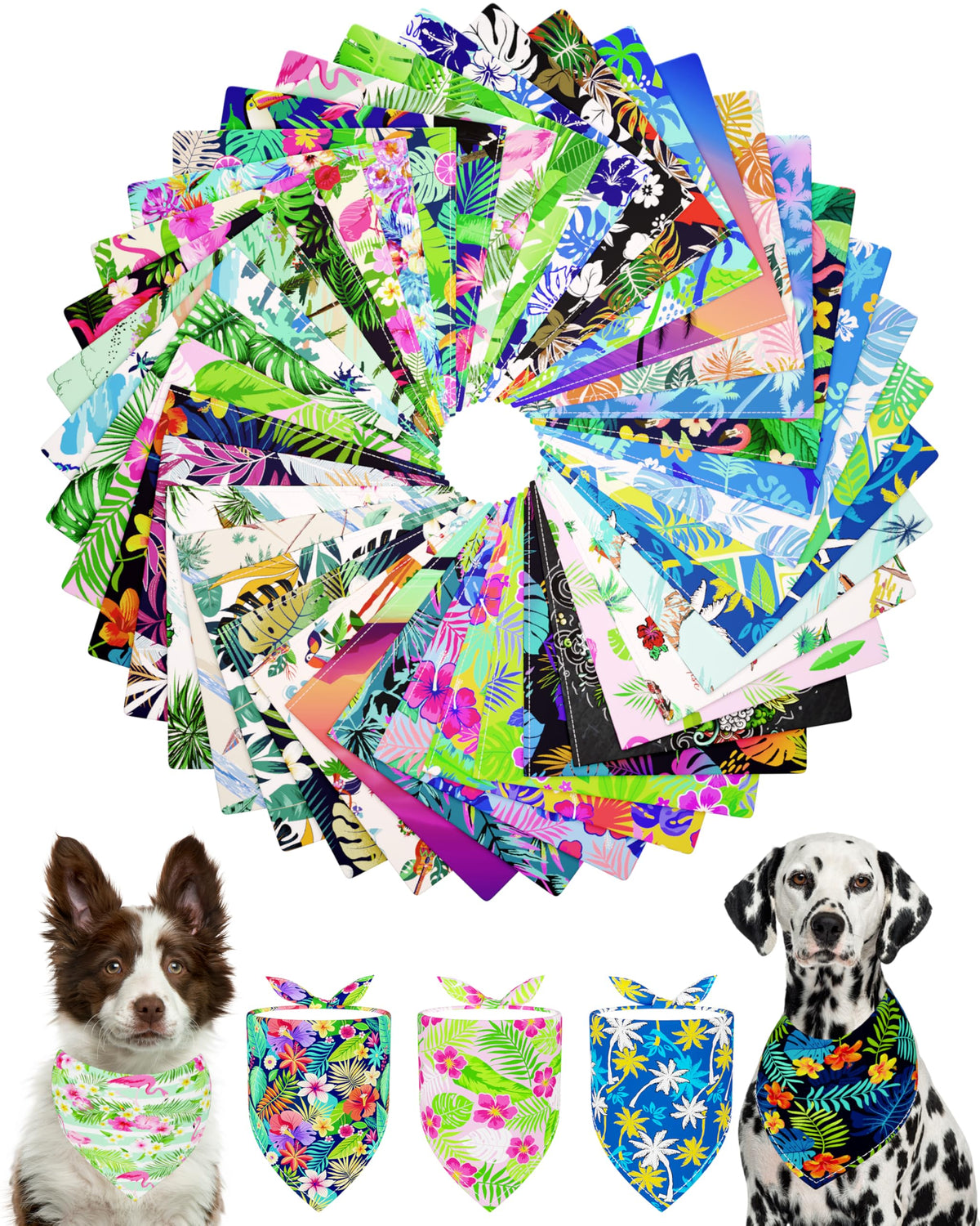 PET SHOW 50 Pack Paw Print Dog Bandanas Bulk for Medium Dogs