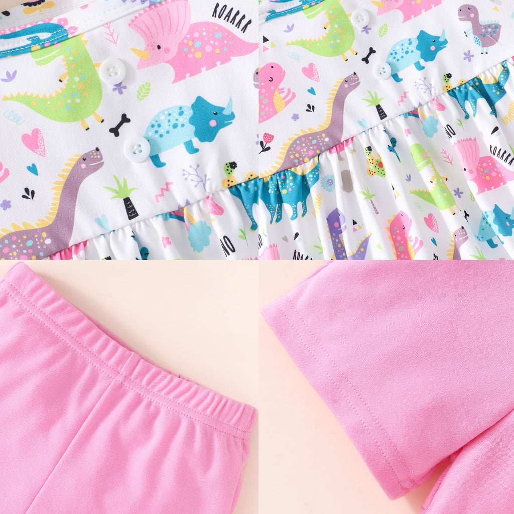 Baby Girl Summer Outfits Dinosaur Clothes Flutter Sleeve Tank Top White Shirts and Causal Shorts 2PCS Dino Clothes Set Size 8t/6652