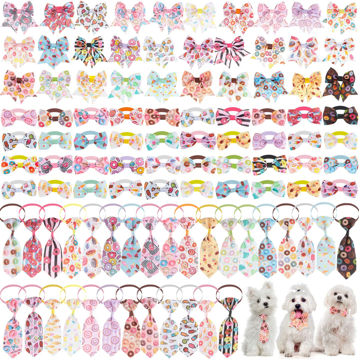 100 Pieces Adjustable Dog Bow Tie Collar Set, Flamingo