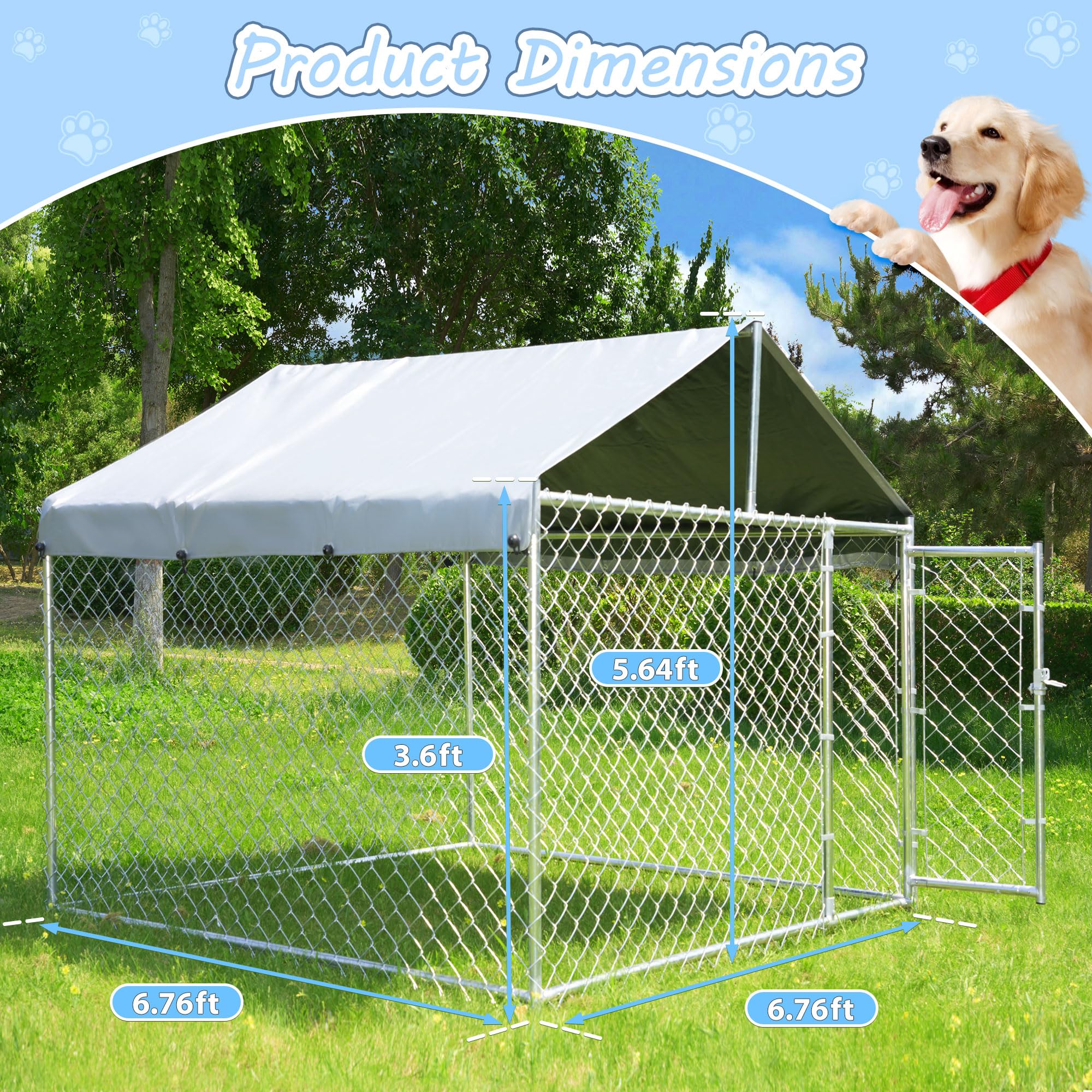 HITTITE Extra Large Outdoor Dog Kennel, Anti-Rust Dog Kennel Outside with Roof, Galvanized Chain Link Dog Runs for Outside with Waterproof UV-Resistant Cover and Secure Lock