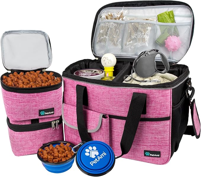 PetAmi Dog Travel Bag Organizer, Pet Supplies Tote Diaper Bag, Pink Medium